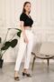 Women's White Fabric Trousers, High Waist, Belt, Waist Pleated, Carrot Model - 3