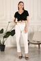 Women's White Fabric Trousers, High Waist, Belt, Waist Pleated, Carrot Model - 4