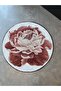 Salmon Pink Floral Patterned Round Black Framed Round Carpet Mira 1297