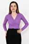 Women's Purple Double Breasted Long Sleeve Tied Crop Top Blouse - 3