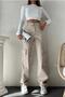 Angel Women's Beige Cargo Pocket Back Pocketless Extra High Waist Palazzo Jean Pantalon
