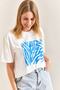 Women's Blue Patterned Combed Cotton Tshirt 40861013 - 4