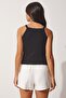 Women's Black Corded Crop Halter Neck Knitted Tank Top ZV00106 - 4