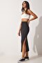 Women's Black Slim Striped Slit Knitted Pencil Skirt MC00183 - 3