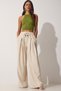 Women's Cream Raw Linen Loose Palazzo Trousers NS00388 - 2