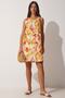 Women's Orange Patterned Linen Viscose Summer A-Line Dress BH00413
