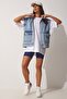 Women's Blue Large Pocket Oversize Denim Vest RV00111