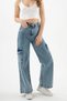 Pamela Medium Snow Wash Blue Cargo Loose Back Pocketless Lycra Super High Waist Jean Trousers