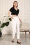 Women's White Fabric Trousers, High Waist, Belt, Waist Pleated, Carrot Model - 2