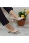 7028 Beige Color 5cm Square Heeled Stiletto Shoes - 4