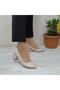 7028 Beige Color 5cm Square Heeled Stiletto Shoes - 6