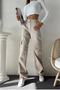 Angel Women's Beige Cargo Pocket Back Pocketless Extra High Waist Palazzo Jean Pantalon - 2