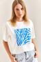 Women's Blue Patterned Combed Cotton Tshirt 40861013