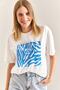 Women's Blue Patterned Combed Cotton Tshirt 40861013 - 3