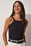 Women's Black Corded Crop Halter Neck Knitted Tank Top ZV00106 - 3