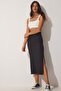 Women's Black Slim Striped Slit Knitted Pencil Skirt MC00183