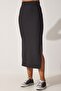 Women's Black Slim Striped Slit Knitted Pencil Skirt MC00183 - 5