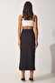 Women's Black Slim Striped Slit Knitted Pencil Skirt MC00183 - 6