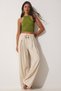 Women's Cream Raw Linen Loose Palazzo Trousers NS00388 - 3