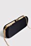 Women's Black Satin Gold Cover Clutch Evening Dress Bag