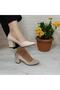 7028 Beige Color 5cm Square Heeled Stiletto Shoes - 3