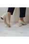 7028 Beige Color 5cm Square Heeled Stiletto Shoes - 7