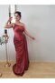 Women's Tile One Shoulder Satin Sweep Train Design Evening Dress - 4