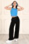Long Length Woven Trousers with Elastic Waist - black - 3