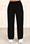 Long Length Woven Trousers with Elastic Waist - black - 7