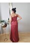 Women's Tile One Shoulder Satin Sweep Train Design Evening Dress - 5