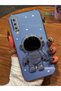 Petrol Blue Astronaut Stand Edge Gold Detailed Luxury Silicone Case for Samsung Galaxy A7 2018