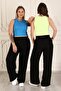Long Length Woven Trousers with Elastic Waist - black - 2