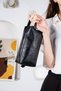Women's Black Portfolio Handbag Pu Leather Daily Travel Makeup Bag - With Zipper And Carrying Handle
