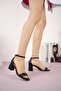 Genuine Leather Single Strap Black Heeled Women's Shoes - 3