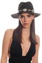 Women's Antique Silver Plated Metal Belt Detailed Original Design Black Color Straw Hat