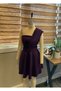 Purple Flexible Scuba Fabric Belted Pleat Detailed One-Shoulder Evening Dress and Graduation Dress 582093 691 - 3