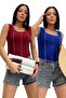 Women's Burgundy Cobalt Blue Reverse Stitch 2-Piece Corded Fabric Crop Blouse