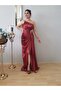 Women's Tile One Shoulder Satin Sweep Train Design Evening Dress - 2
