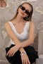White Body Blouse Knitwear Stretchy Sleeveless Ladder Collar, Laser Cut Top Clothing Skirt Combination, Summer - 4