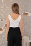 White Body Blouse Knitwear Stretchy Sleeveless Ladder Collar, Laser Cut Top Clothing Skirt Combination, Summer - 5