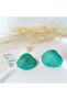 Green Sea Shell with Steel Earring Attachment Handmade Polymer Clay Earrings Oyster Ultra Light - 4