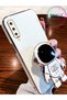 Petrol Blue Astronaut Stand Edge Gold Detailed Luxury Silicone Case for Samsung Galaxy A7 2018 - 2