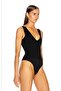 Women's Black V-Neck Sleeveless Silk Jersey Bodysuit - 2