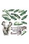 Giant Leaves Zebra And Elephant Tropical Watercolor Kids Room Wall Sticker Set - 3