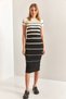 Women's Black and White Striped Knitwear Dress 20235084 - 5