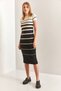 Women's Black and White Striped Knitwear Dress 20235084 - 6