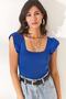 Women's Cobalt Blue Ruffled Sleeve Summer Knitwear Blouse BLZ-19001035