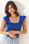 Women's Cobalt Blue Ruffled Sleeve Summer Knitwear Blouse BLZ-19001035 - 3