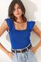 Women's Cobalt Blue Ruffled Sleeve Summer Knitwear Blouse BLZ-19001035 - 4