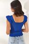 Women's Cobalt Blue Ruffled Sleeve Summer Knitwear Blouse BLZ-19001035 - 5